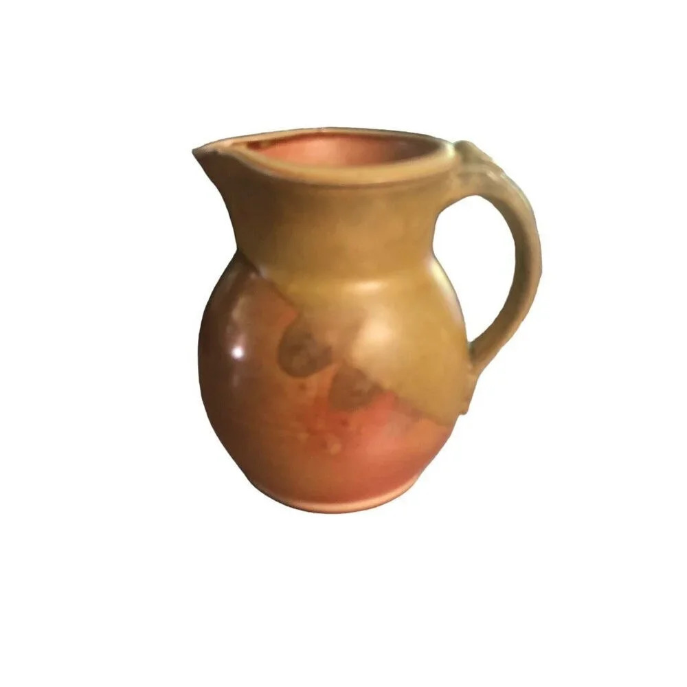 POTTERY Signed Stamped Small Creamer Pitcher 5.25" Glazed Inside & Out Stoneware